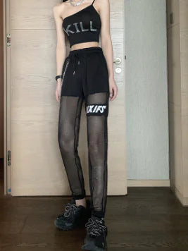 High Waist Hiphop Joggers with Cutouts and Straps