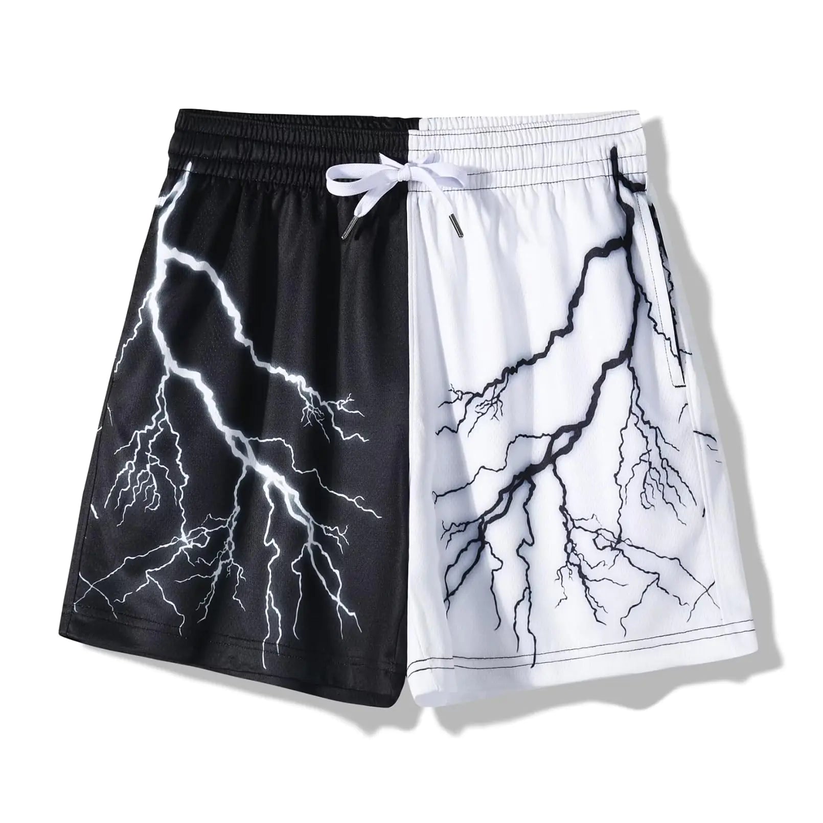 BOOMLEMON Mens Mesh Graphic Print Shorts Casual Fashion Cool Shorts Retro Active Gym Streetwear Short Pants(Novelty Black White Lightning XL)