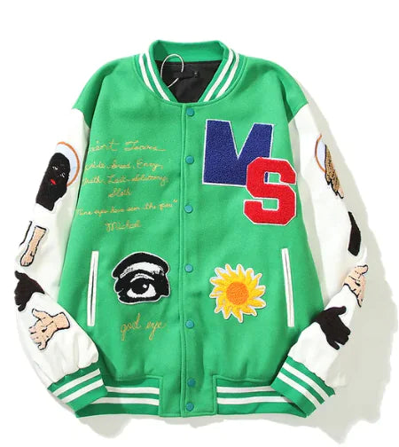 Hip Hop Men Vintage Varsity Bomber Jacket Streetwear