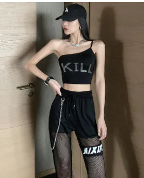 High Waist Hiphop Joggers with Cutouts and Straps