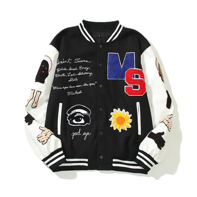 Hip Hop Men Vintage Varsity Bomber Jacket Streetwear