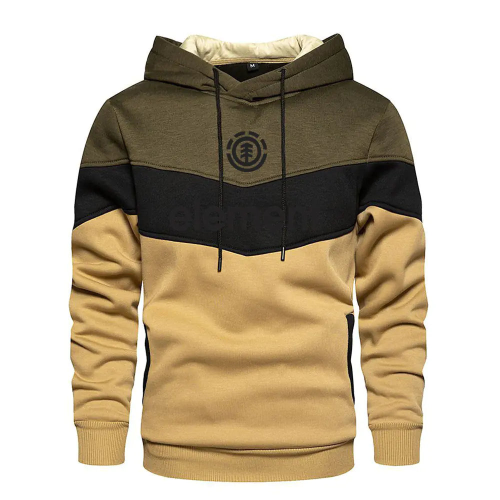 Autumn Winter Streetwear Men's Color Block Hoodie